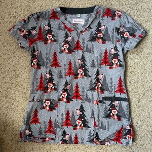 White Cross Winter/Christmas Scrub Top